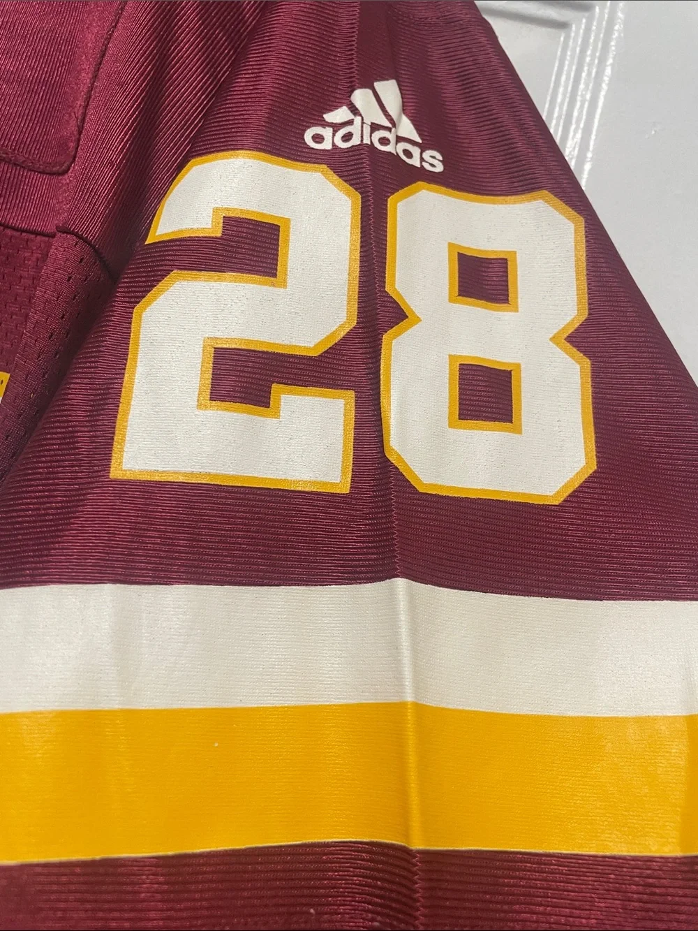 adidas Men's Maroon Football Jersey with White & Gold Accents #28 DARYL GREEN